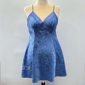 Adonna Blue Jacquard Floral Chemise Nightgown Size Large